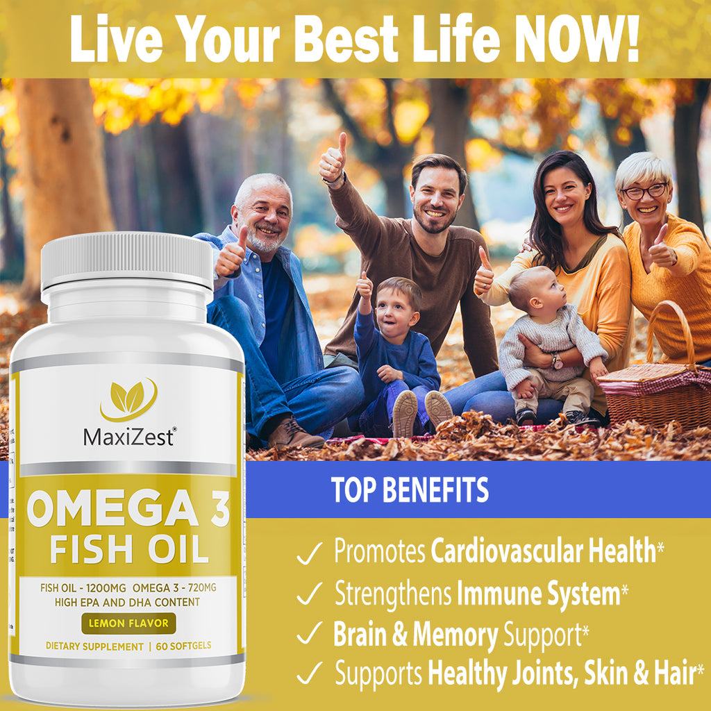 Omega 3 Fish Oil - Brain and Heart Support Formula (Lemon Flavor)