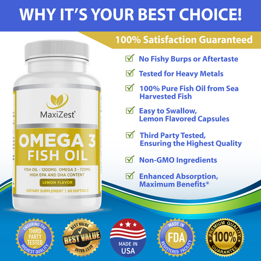 Omega 3 Fish Oil - Brain and Heart Support Formula (Lemon Flavor)